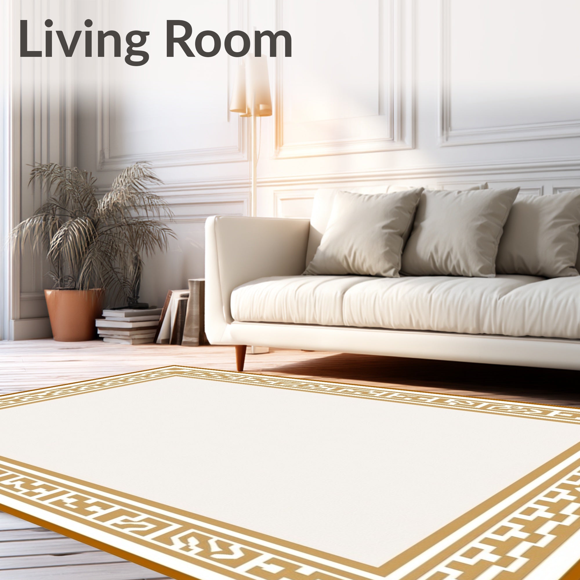 Golden Geometric Border Design Rug