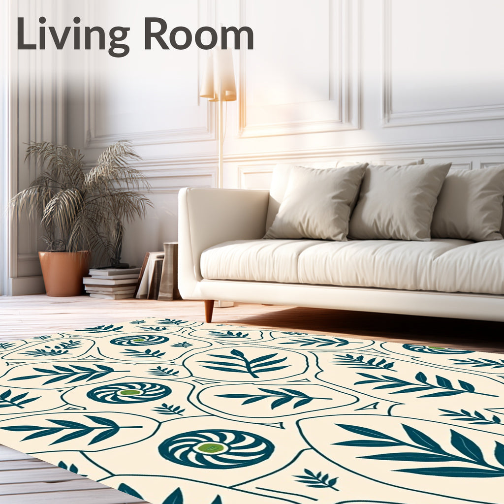 Navy Blue Botanical Organic Collage Rug