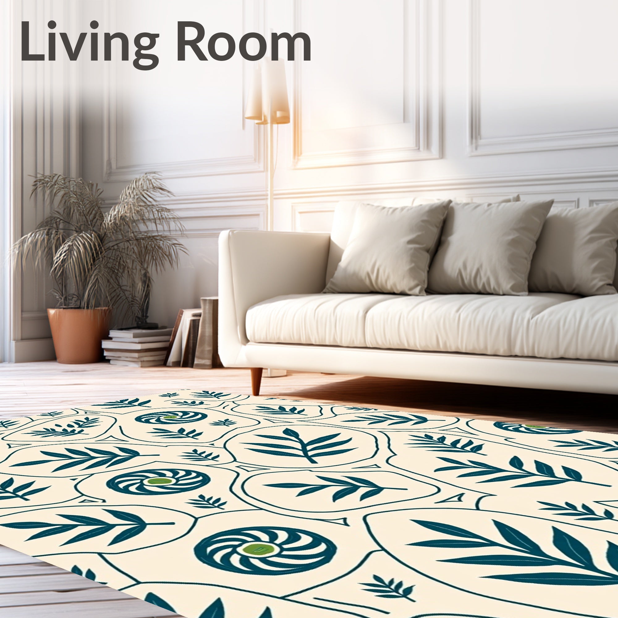 Navy Blue Botanical Organic Collage Rug