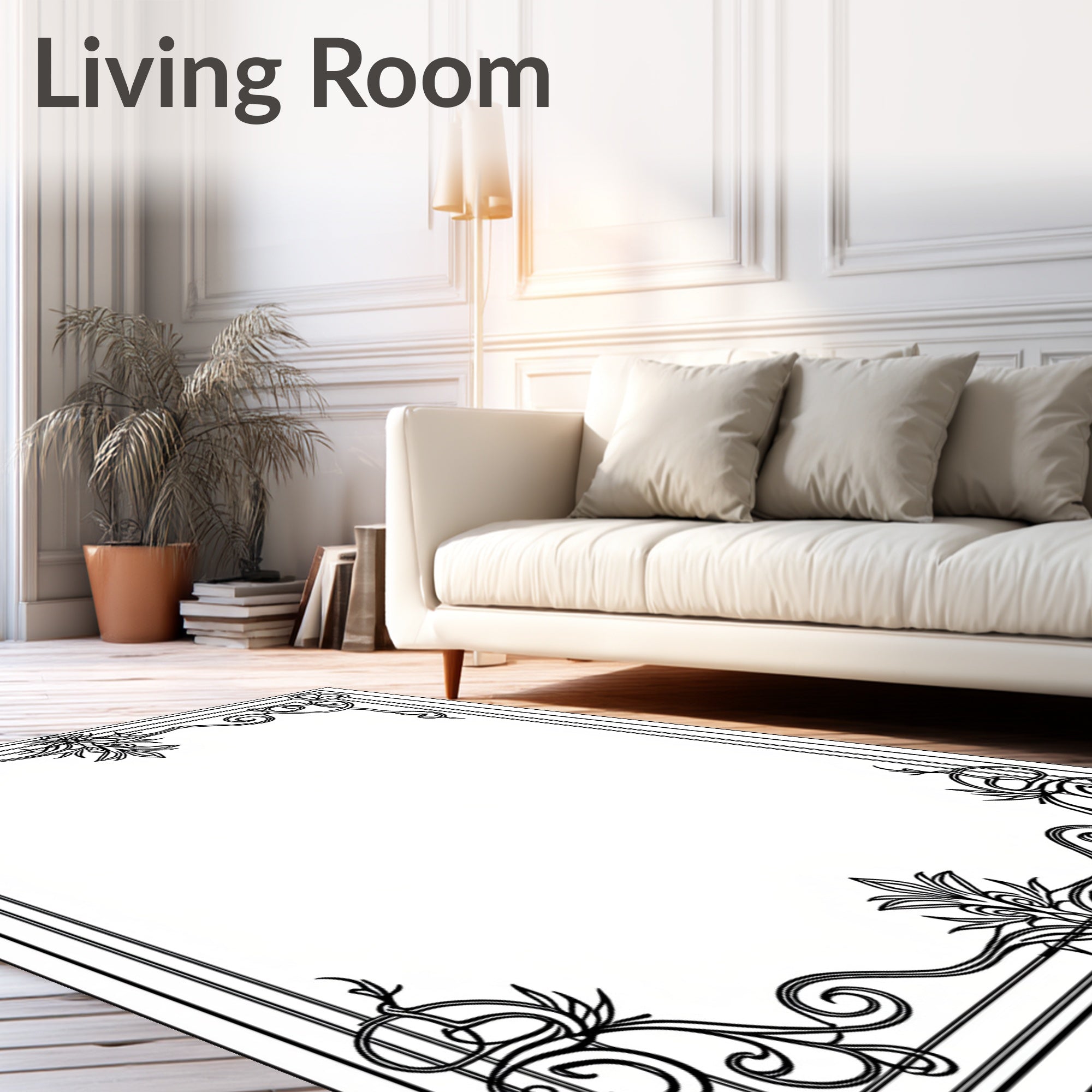 Art Nouveau Black Floral Border Design Rug