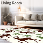 Dark Brown Deer Pine Sprig Scatter Rug