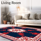 Ornate Red Floral Symmetrical Design Rug