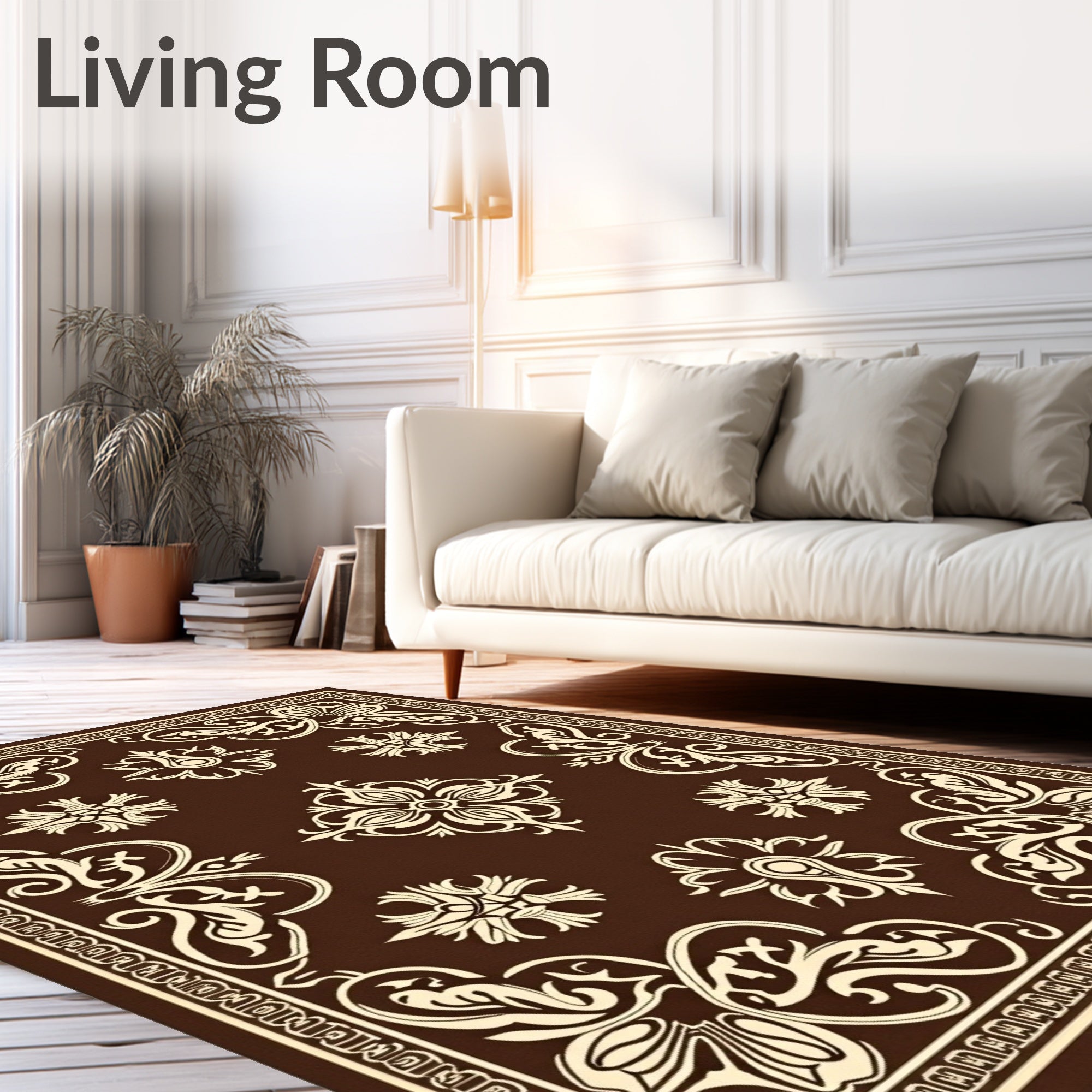 Rich Brown Floral Swirl Accent Rug