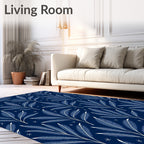 Elegant White Feather Leaf Pattern Rug