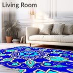 Ornate Blue Teal Floral Mandala Rug