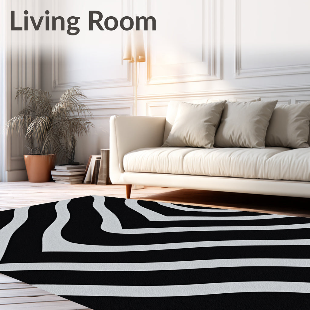 Bold Black White Chevron Pattern Rug