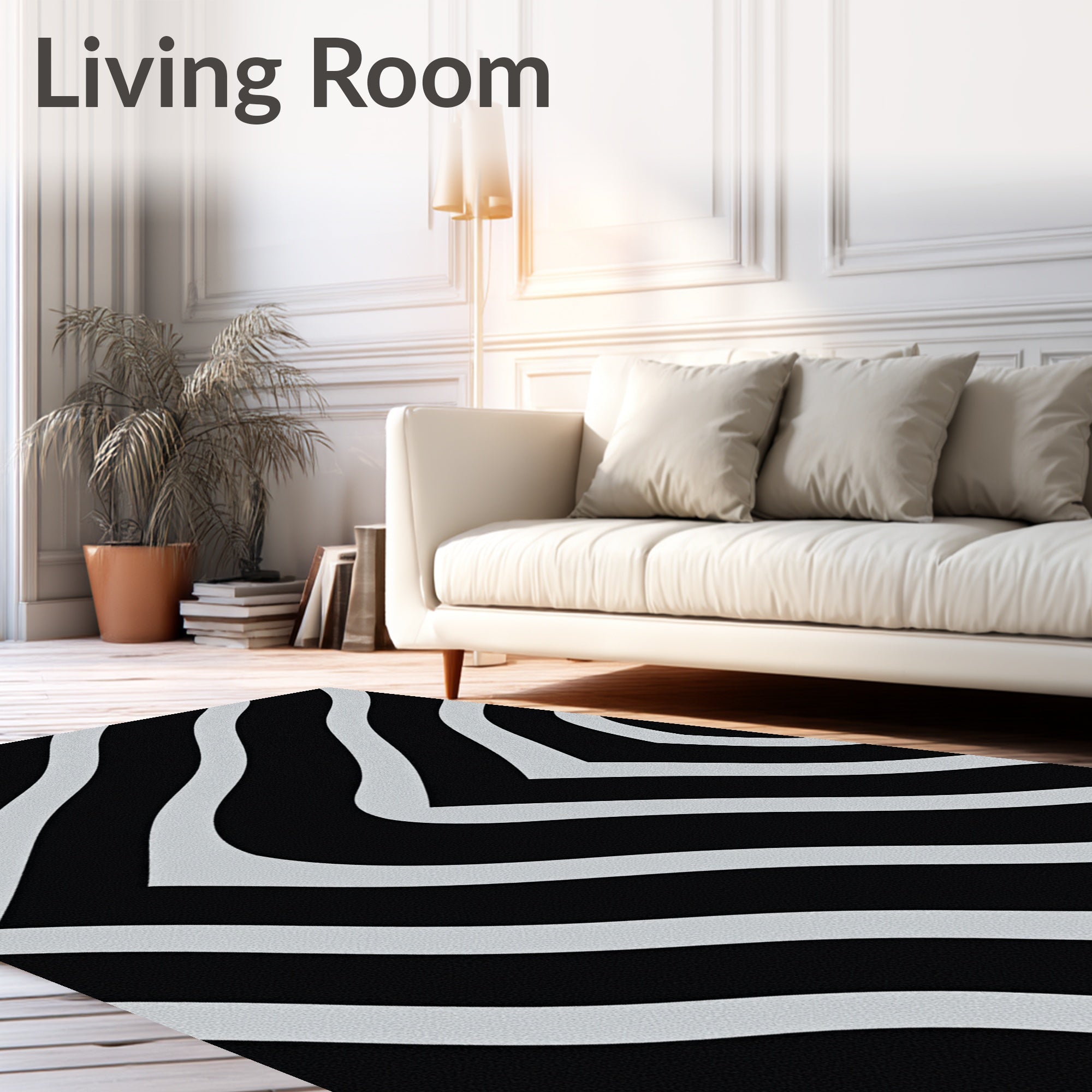 Bold Black White Chevron Pattern Rug