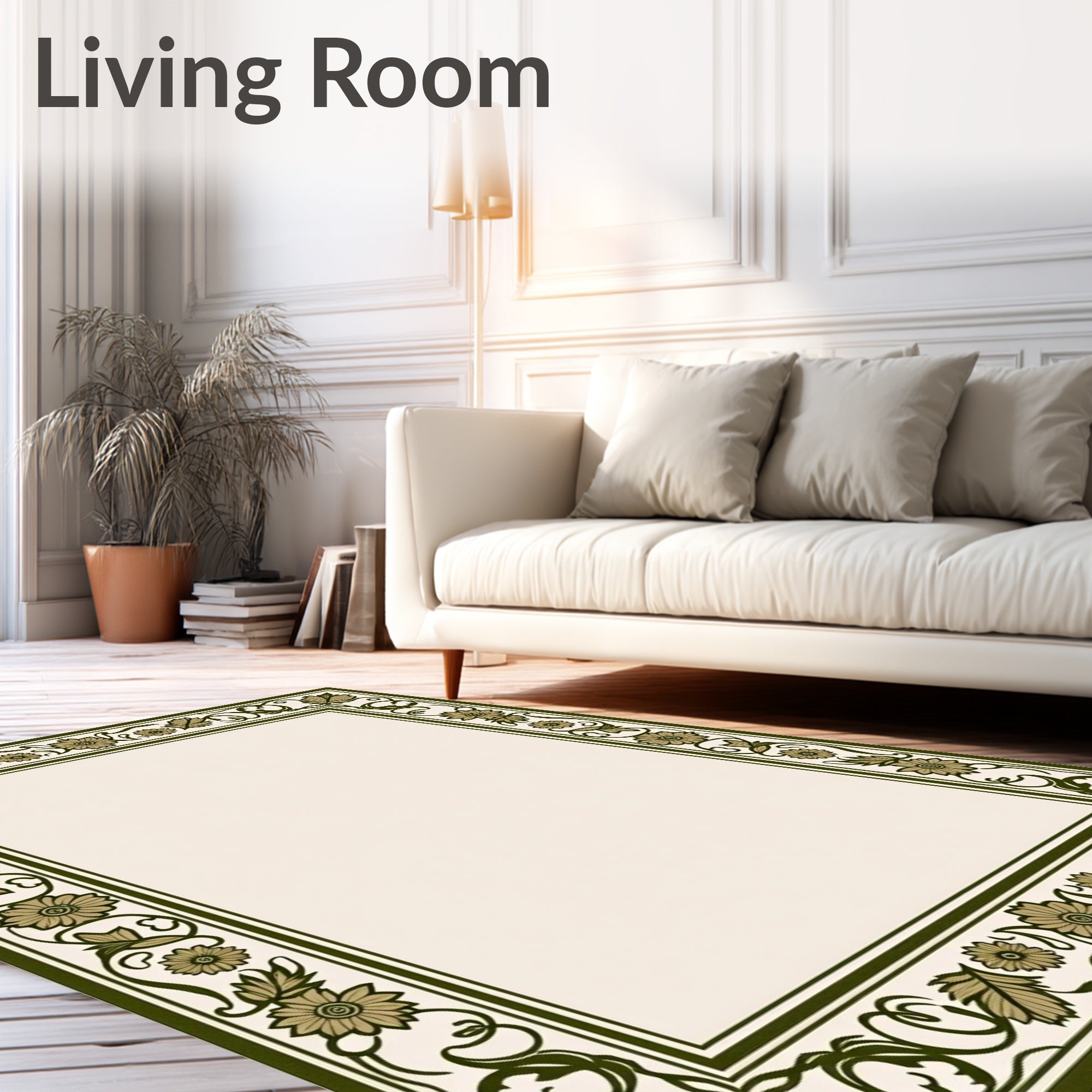 Nature Inspired Floral Border Design Rug