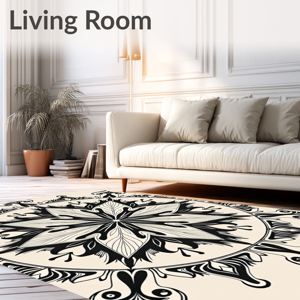 Ornate Black White Floral Mandala Rug