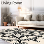 Ornate Black White Floral Mandala Rug
