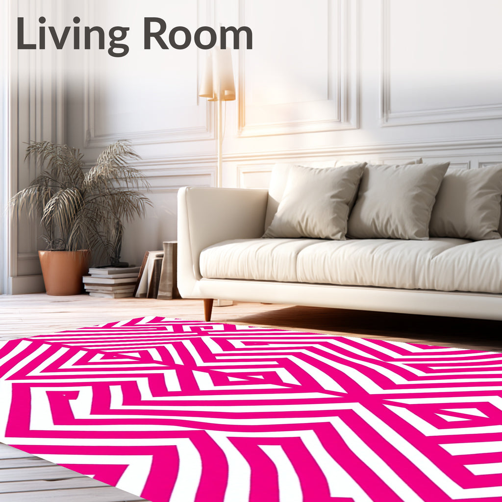 Bold Pink Geometric Maze Rug