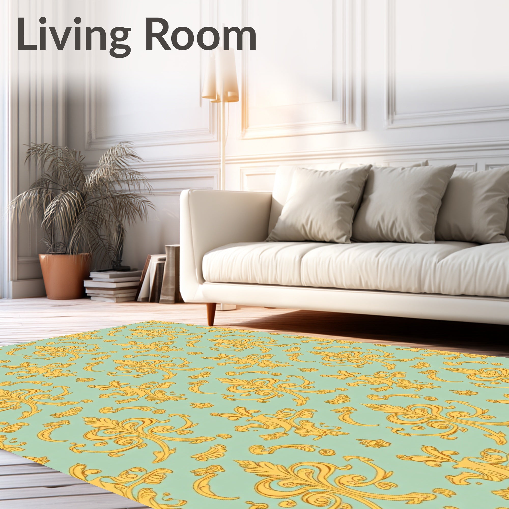 Gold Flourish Damask Pattern Rug