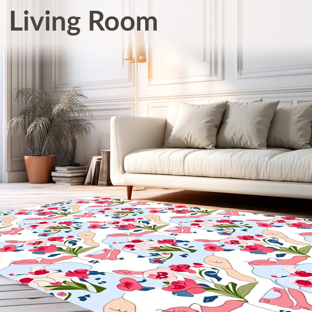 Whimsical Red Floral Abstract Pattern Rug