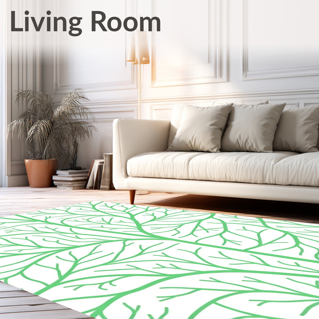 Bright Mint Branches on White Rug