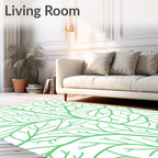 Bright Mint Branches on White Rug