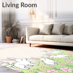 Cute Bunny And Flower Meadow Pattern Rug