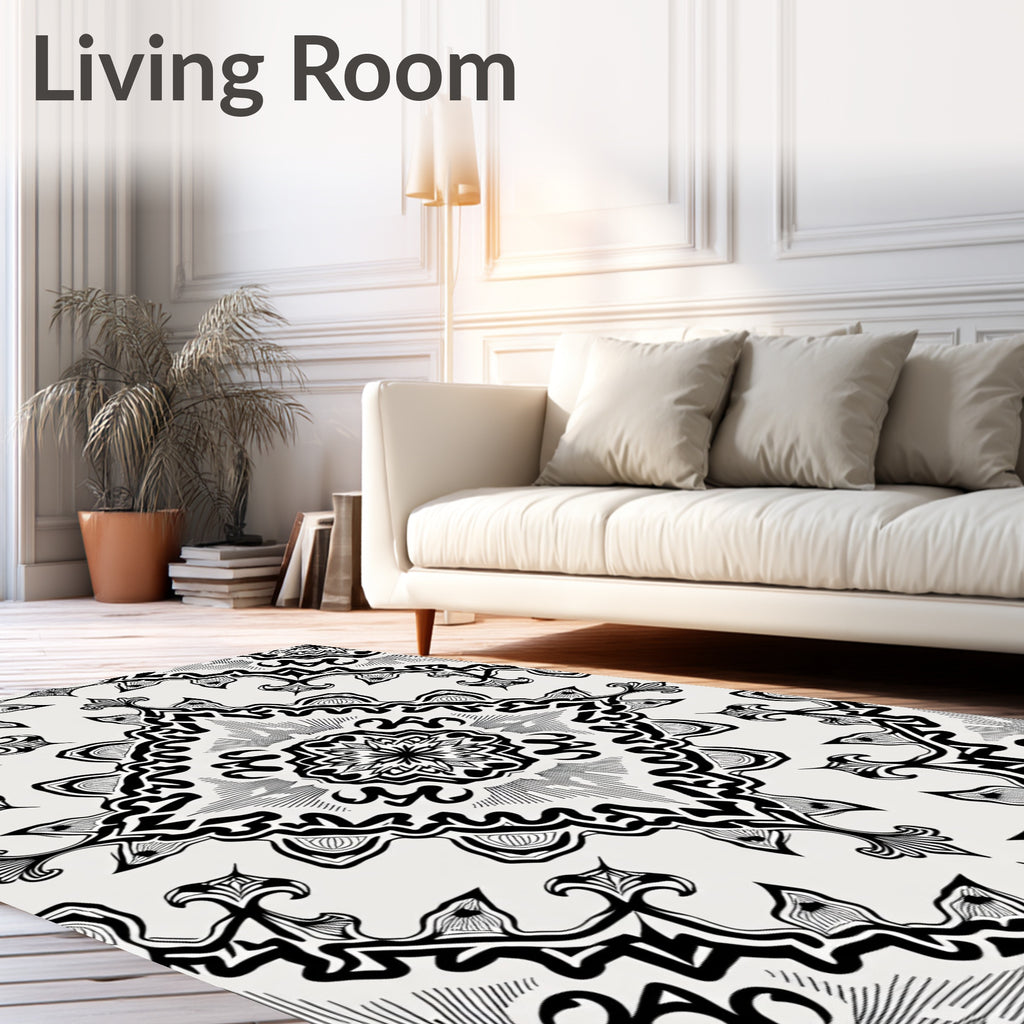 Intricate Black White Mandala Rug