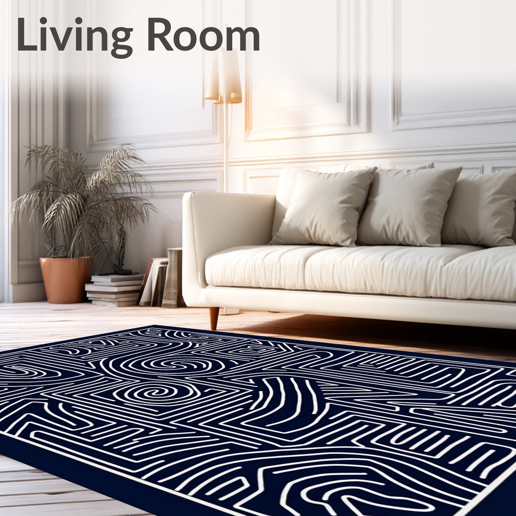 Abstract Maze Line Pattern Rug