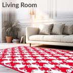 Bold Red White Interlocking Geometric Pattern Rug