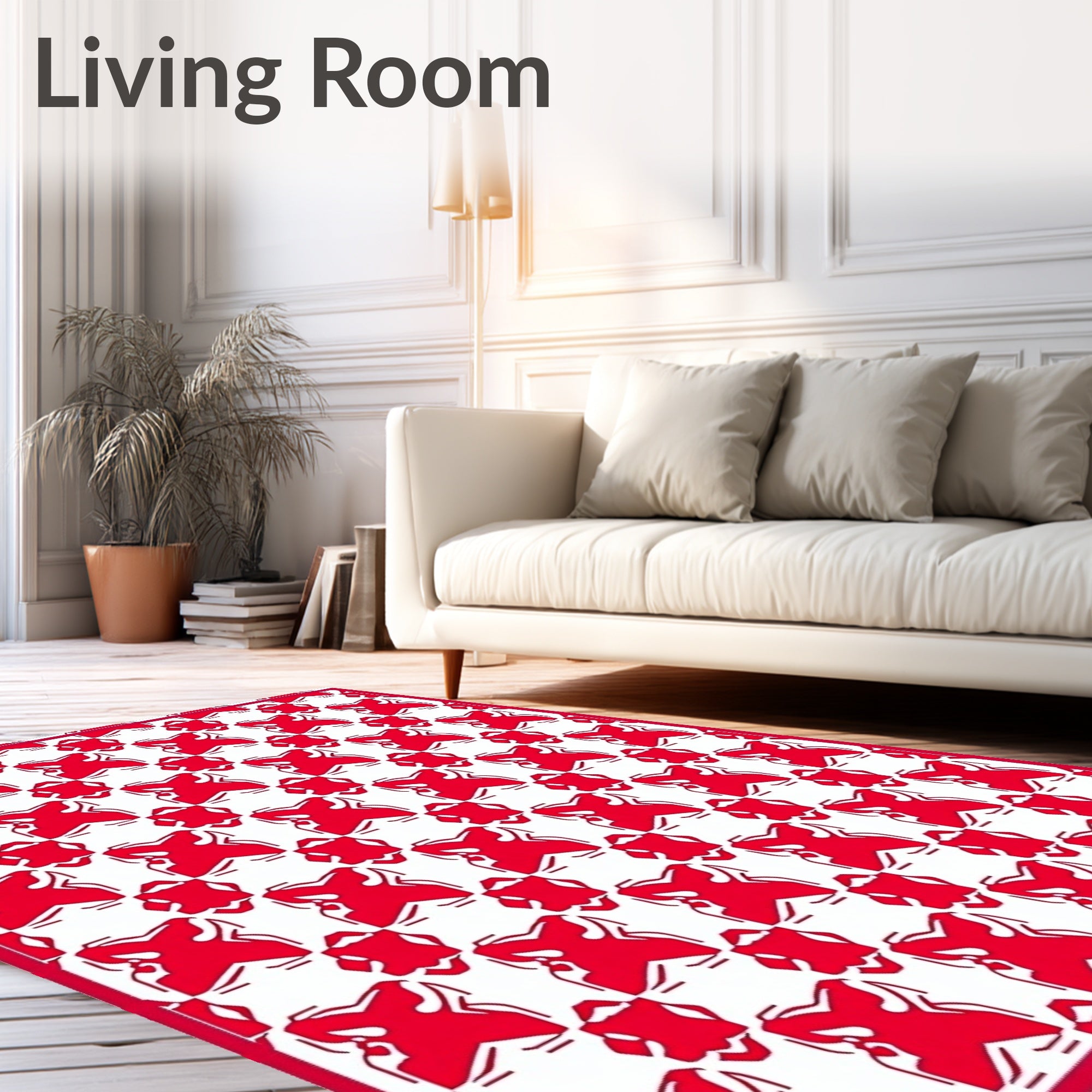 Bold Red White Interlocking Geometric Pattern Rug