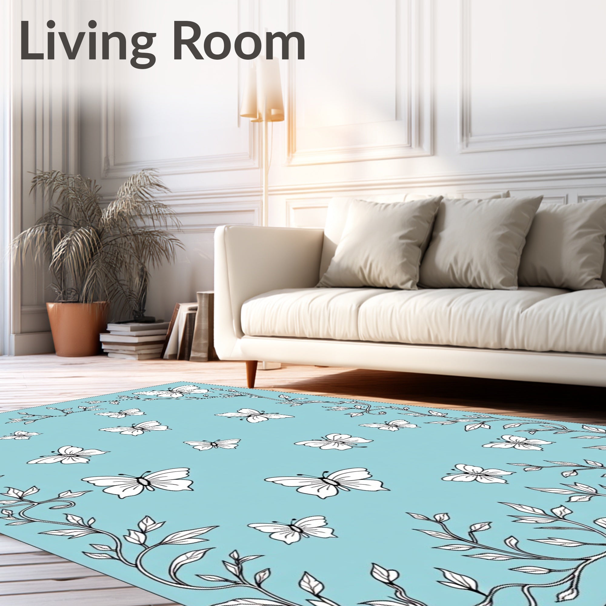 Whimsical Butterflies Vines Design Rug