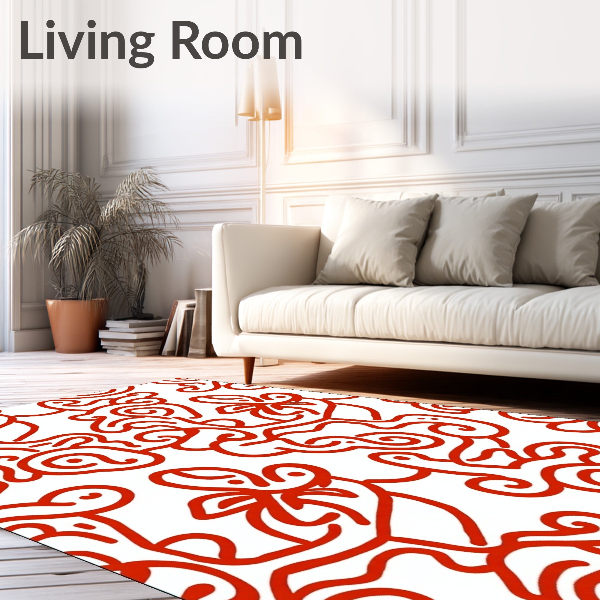 Whimsical Red Line Art Abstract Rug