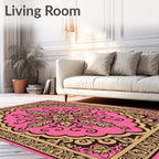 Pink Floral Ornamental Border Design Rug