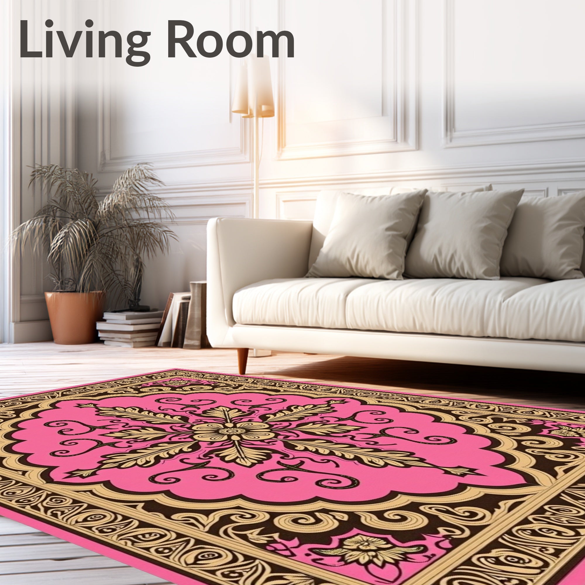 Pink Floral Ornamental Border Design Rug
