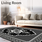 Ornate Black and White Graphic Medallion Rug