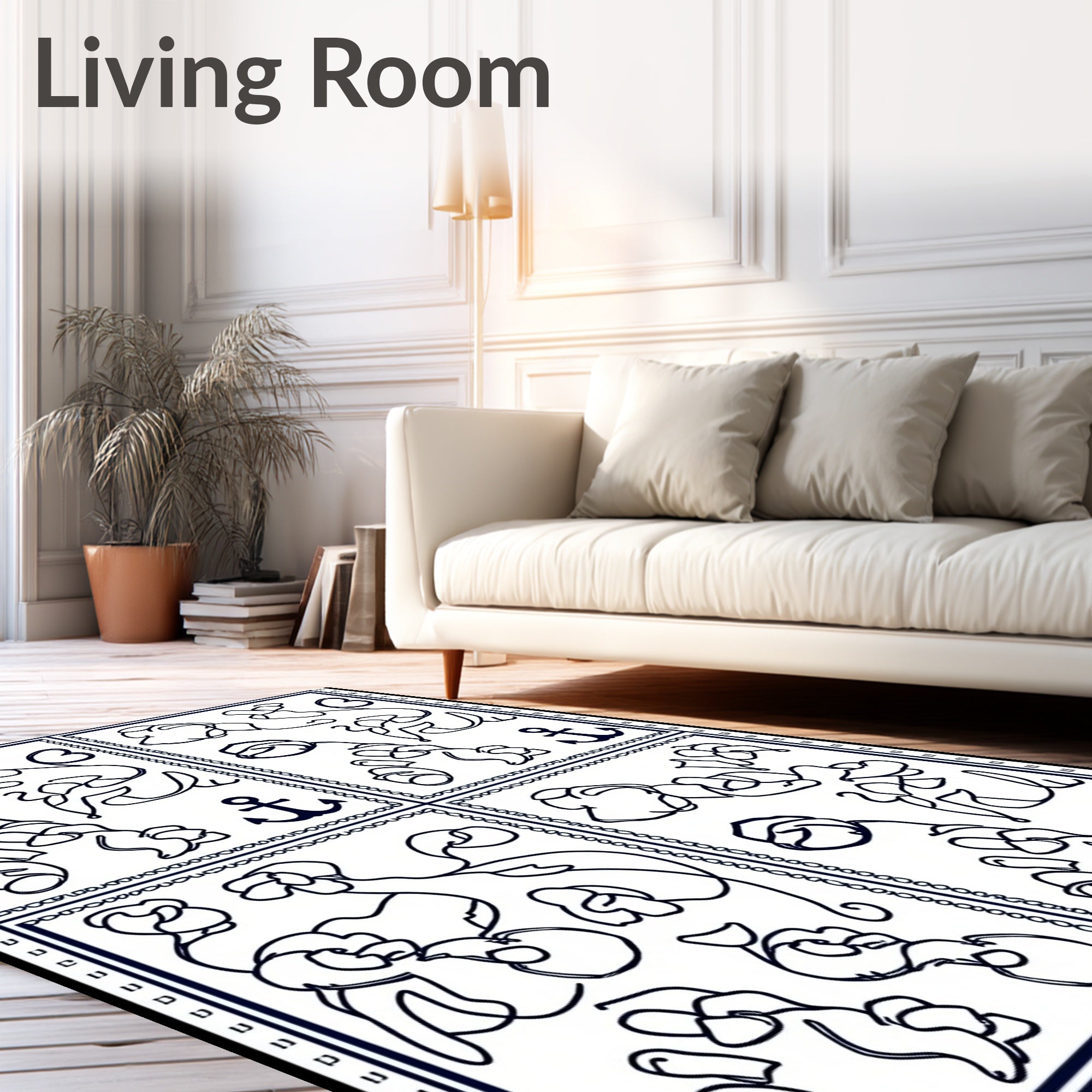Nautical Floral Abstract Line Drawing Rug