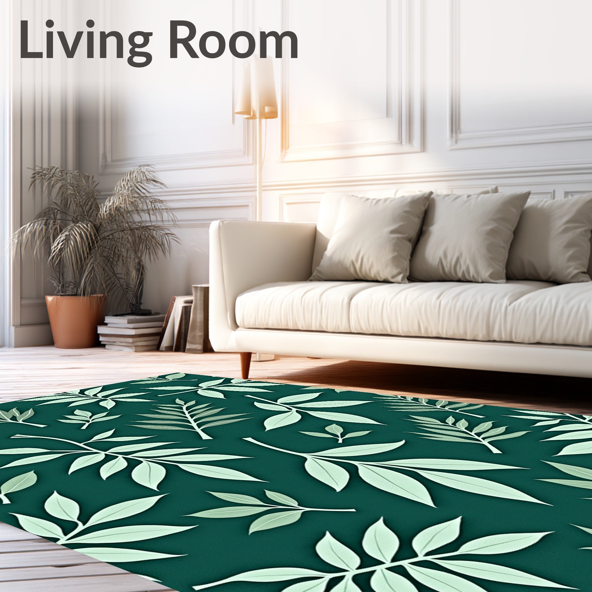 Greenery Leaf Patterned Textile Design Rug