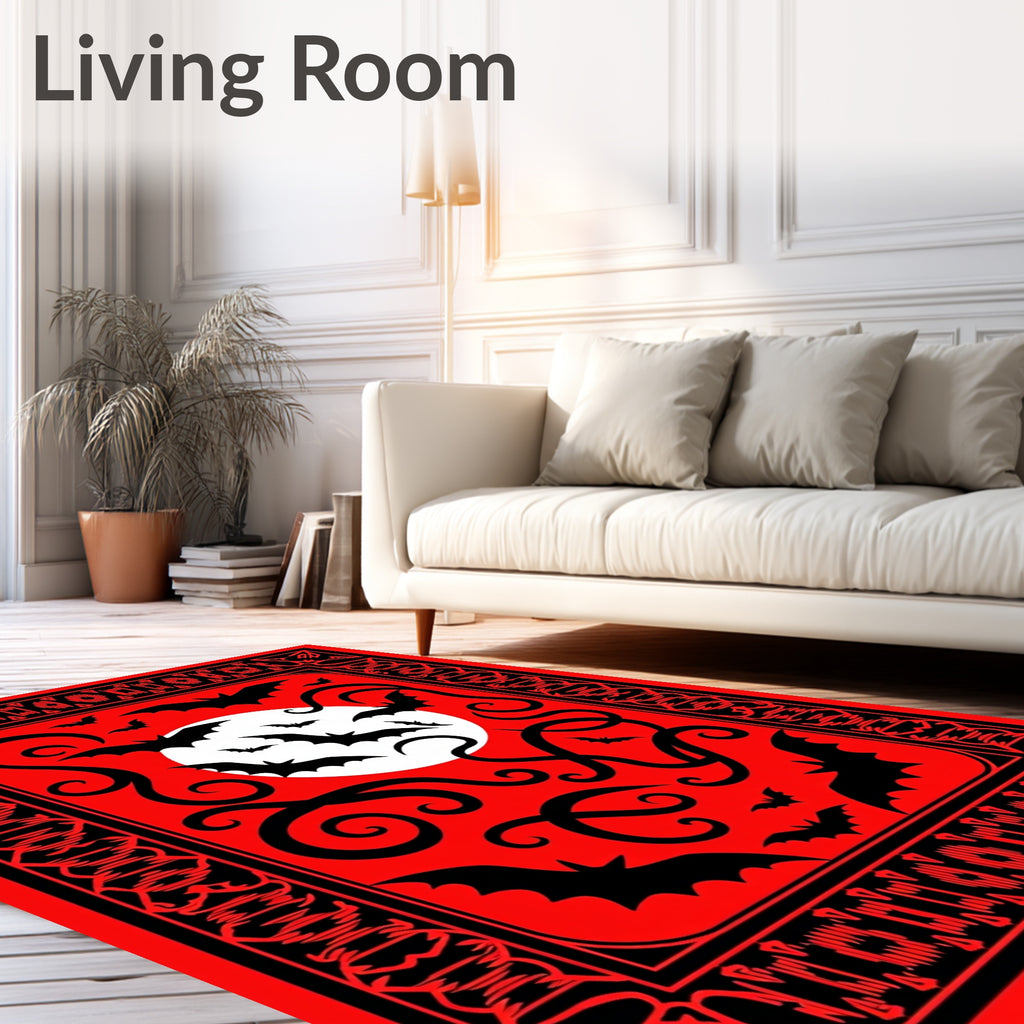 Gothic Bats Circular Moon Design Rug