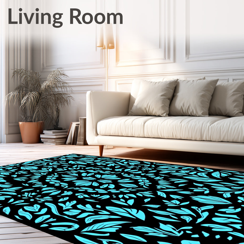 Bright Teal Foliage Symmetry Rug
