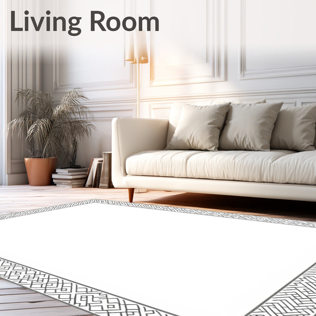 Black White Interlocking Geometric Pattern Rug