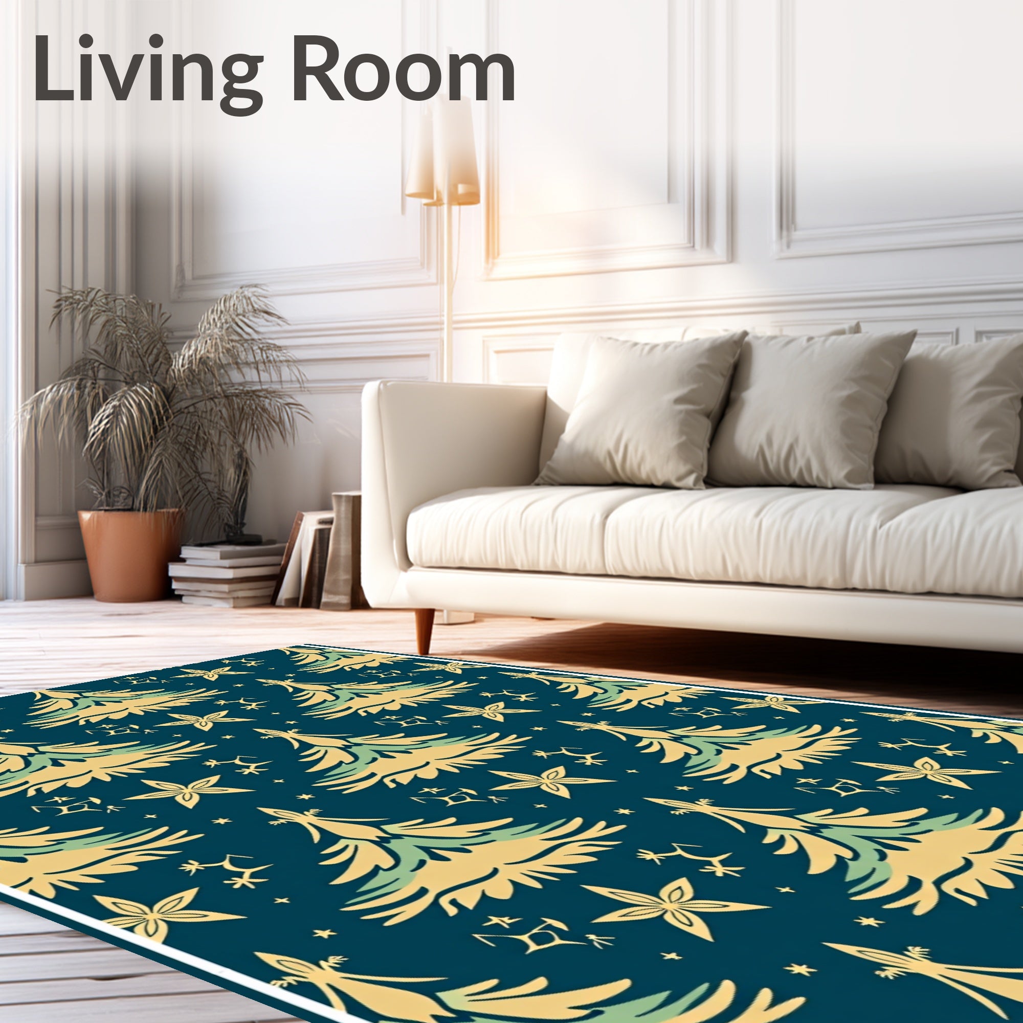 Gold Pine Trees Starry Night Abstraction Rug
