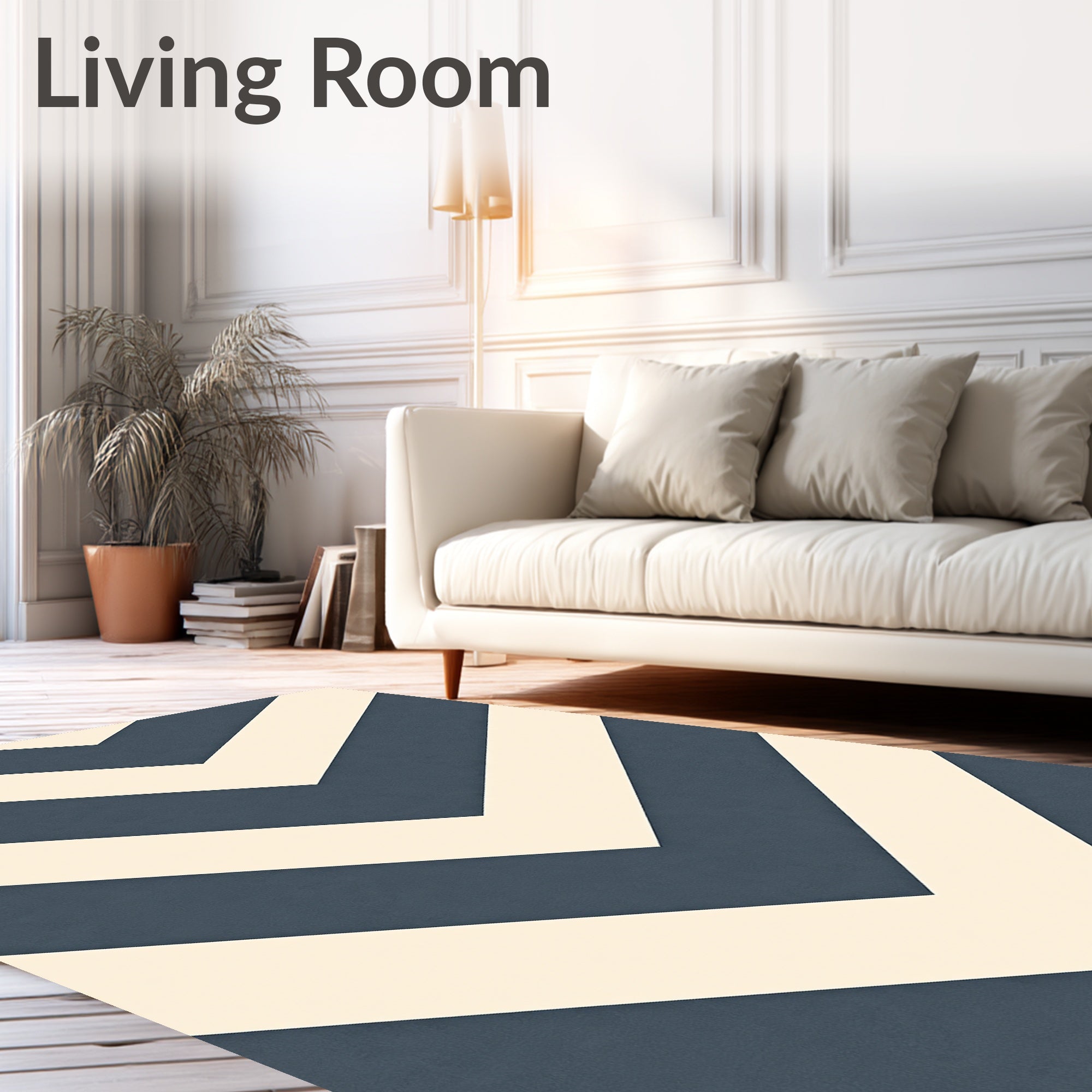 Modern Navy Cream Chevron Pattern Rug