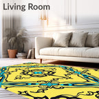 Vibrant Yellow Teal Abstract Symmetry Rug