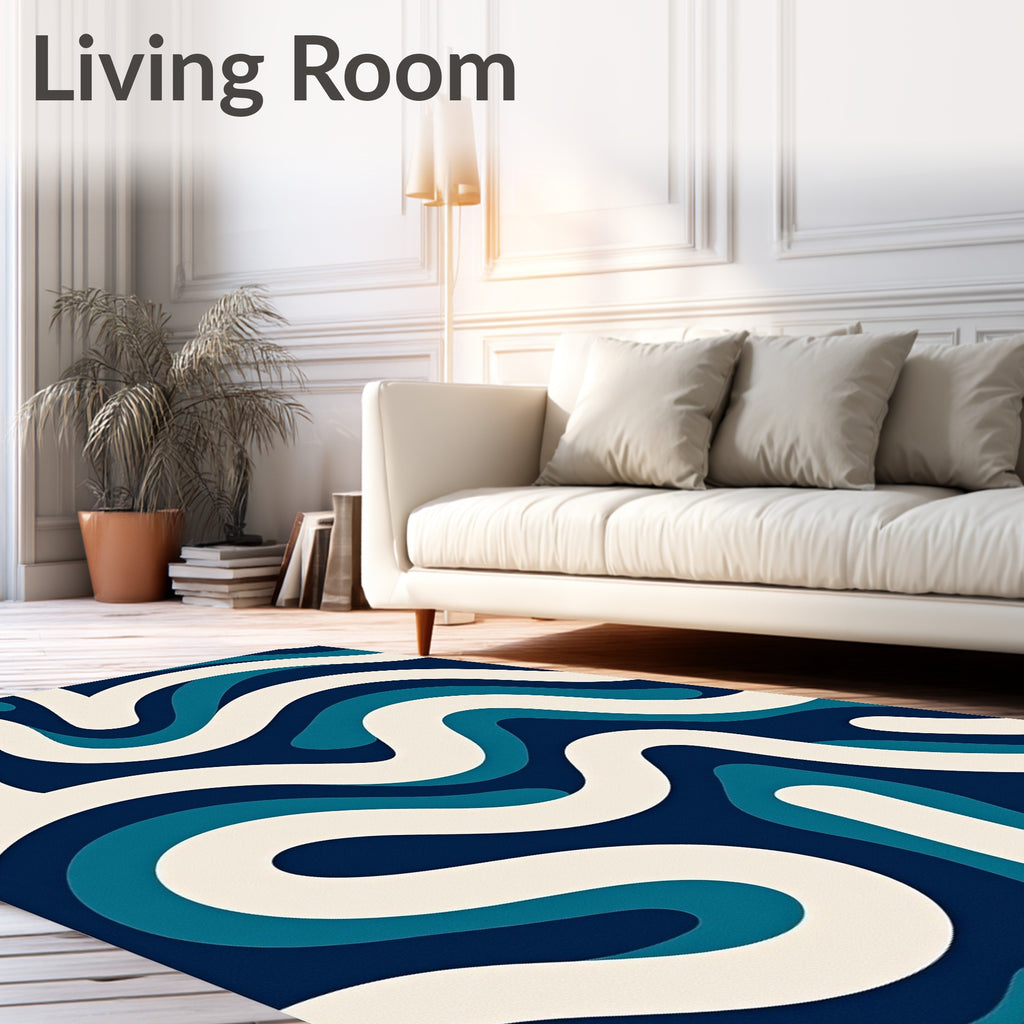 Deep Blue Abstract Swirl Pattern Rug