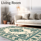 Elegant Teal Floral Medallion Patterned Rug