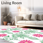 Pink Green Floral Patterned Design Rug