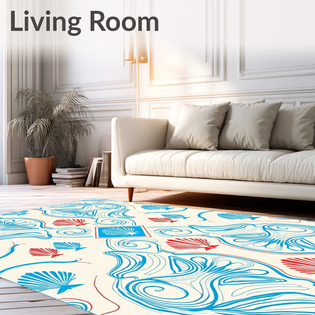 Aqua Red Shell Inspired Abstract Design Rug