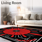 Red Sunburst Geometric Pattern Rug