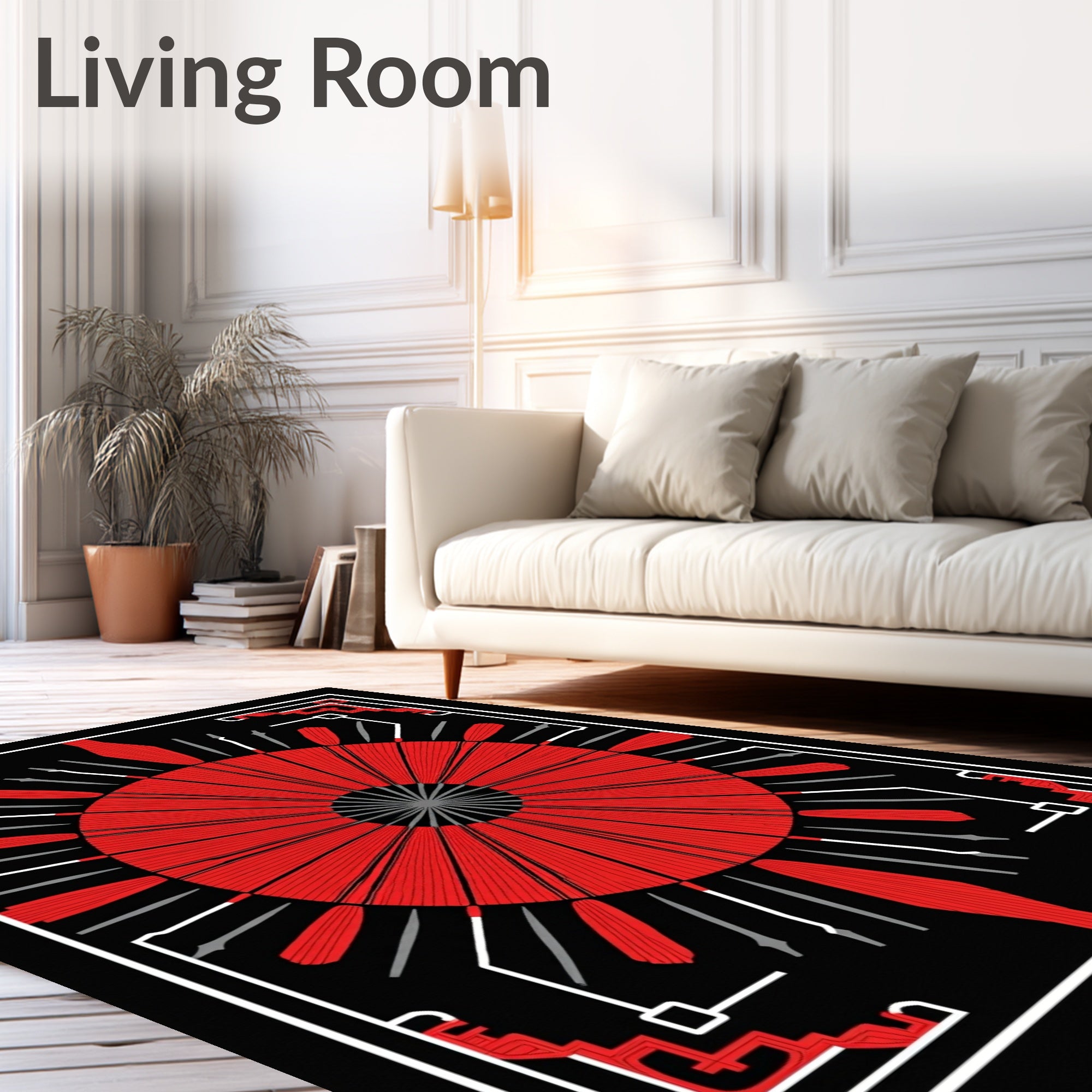 Red Sunburst Geometric Pattern Rug