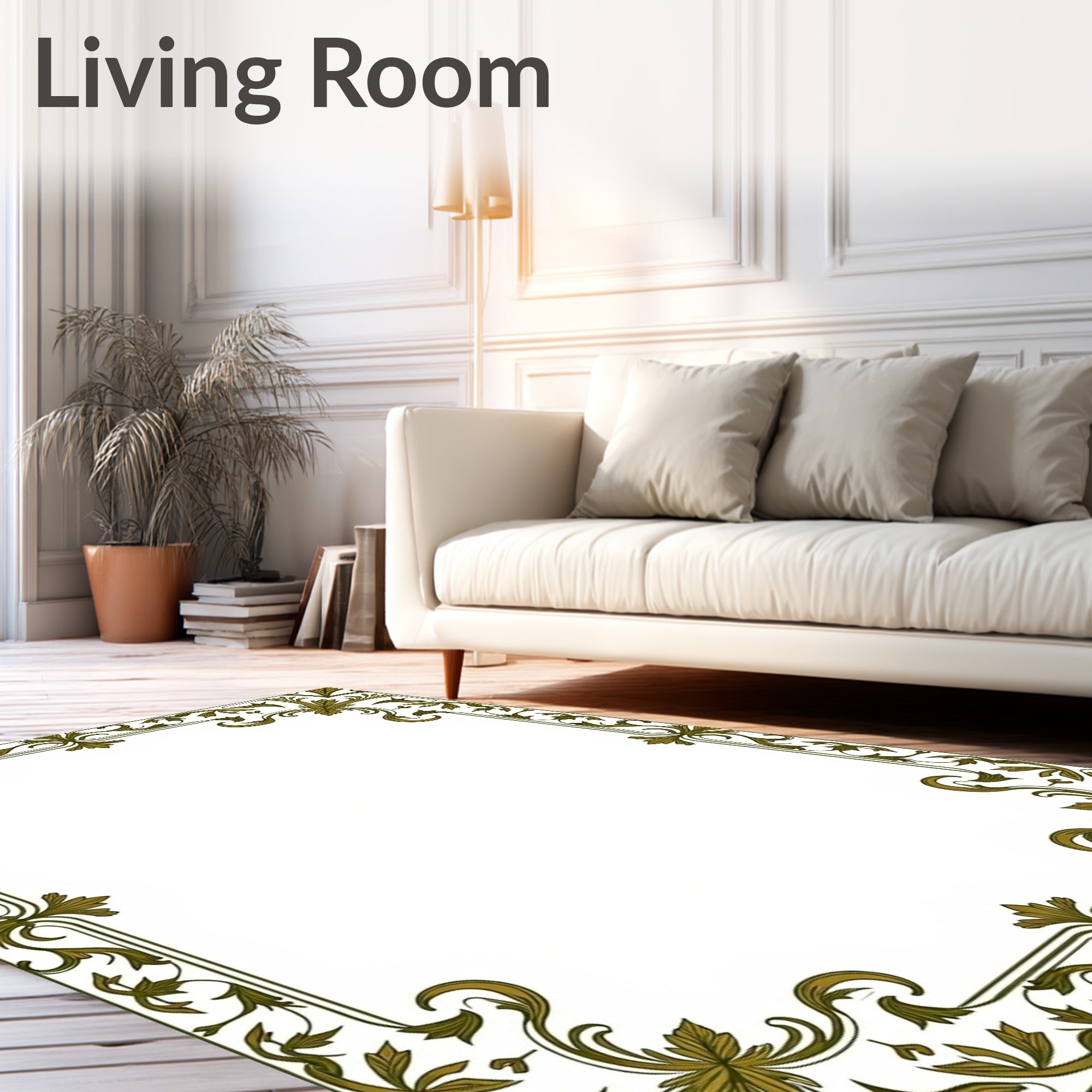 Ornate Floral Scroll Border Design Rug
