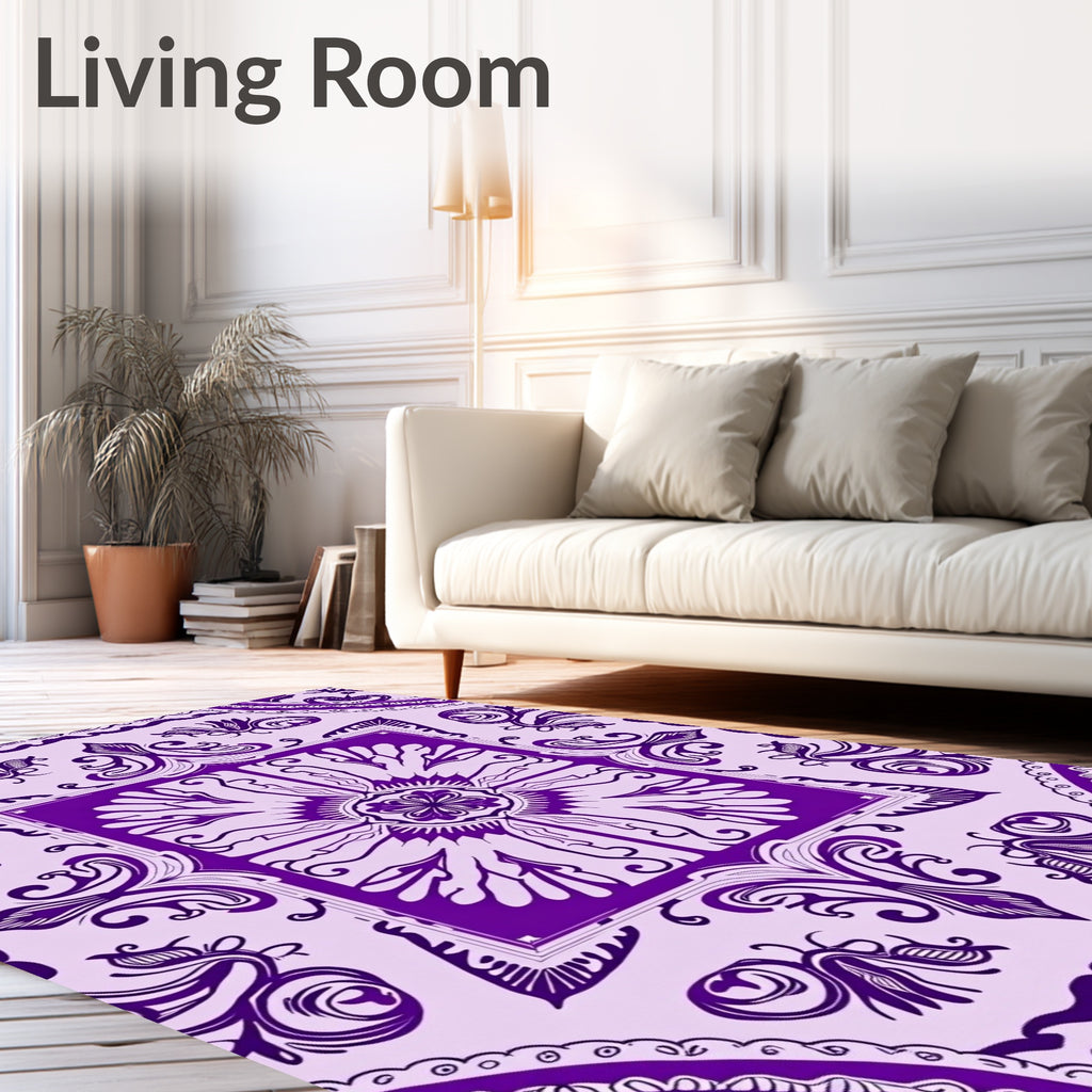 Royal Purple Floral Scroll Pattern Rug