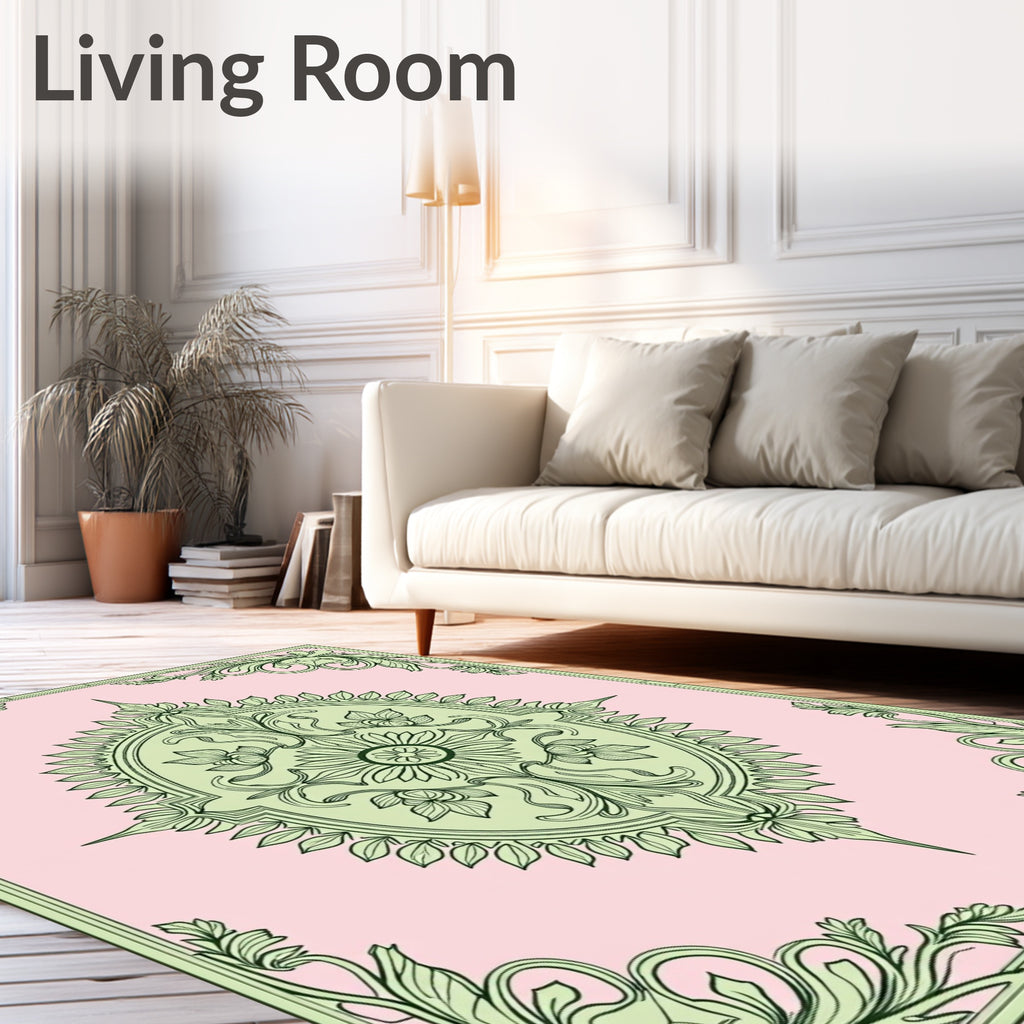 Pale Pink Floral Medallion Pattern Rug