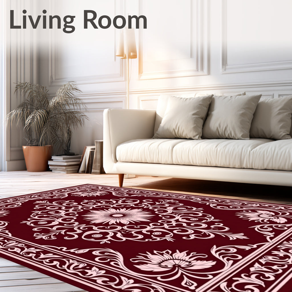 Elegant Floral Swirl Border Design Rug