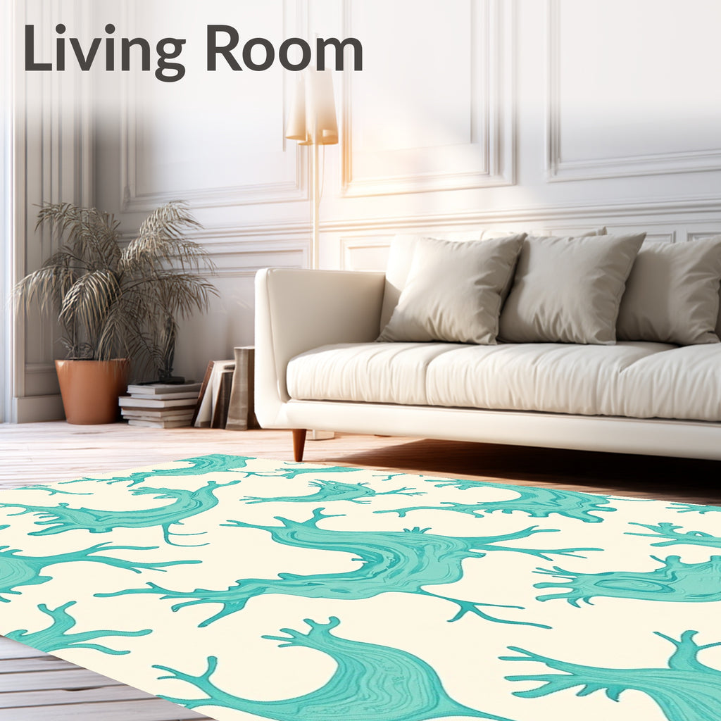 Abstract Teal Cream Organic Shapes Rug