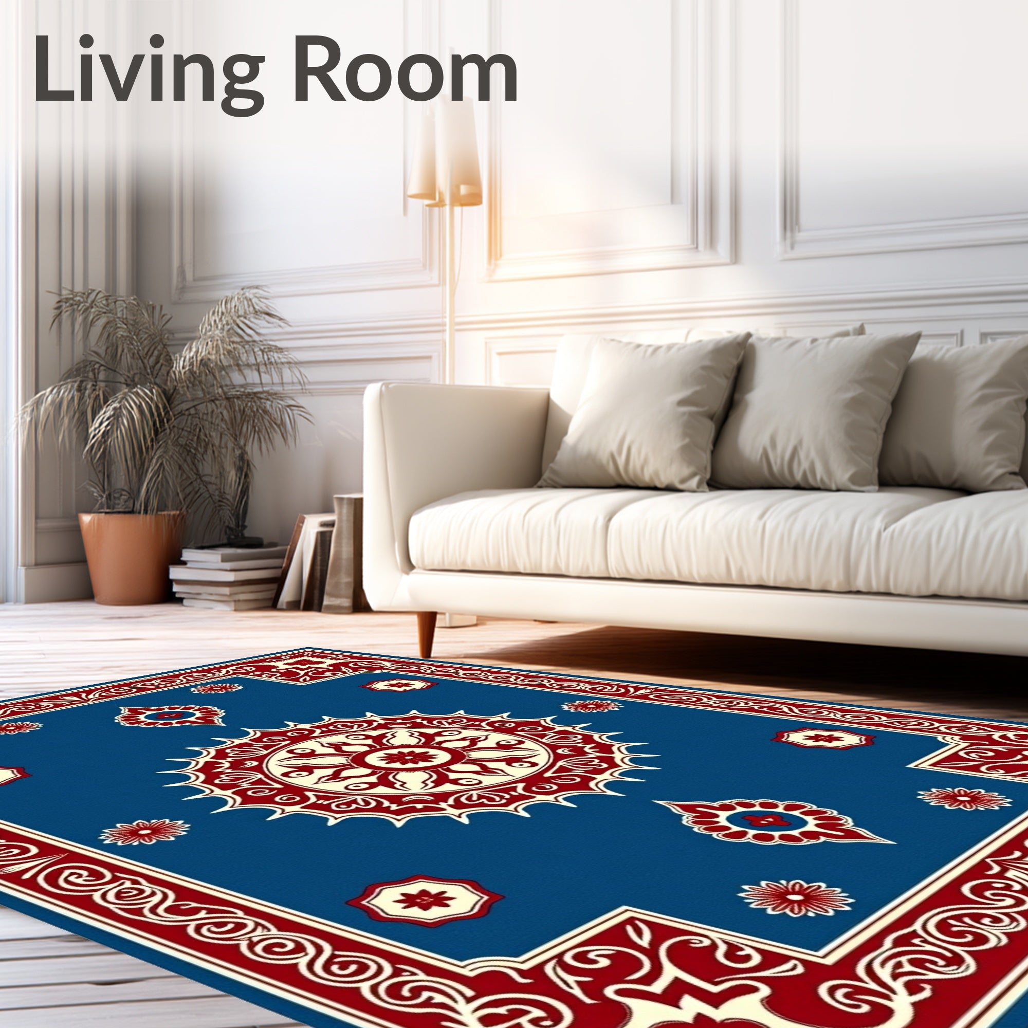 Intricate Ivory Red Floral Medallion Rug