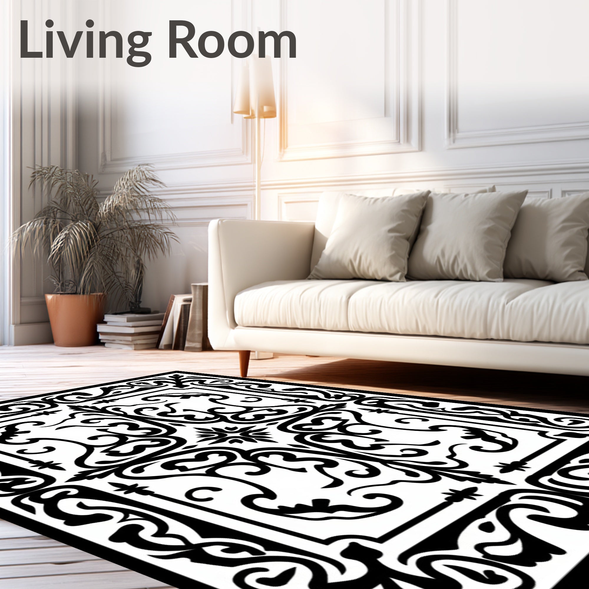 Ornate Scrollwork Floral Vine Pattern Rug